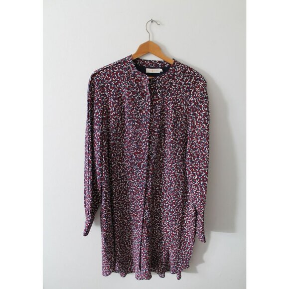Tory Burch Pleated Silk Shirt Dress Agate Confetti Red Multi Size 12 - Picture 4 of 8